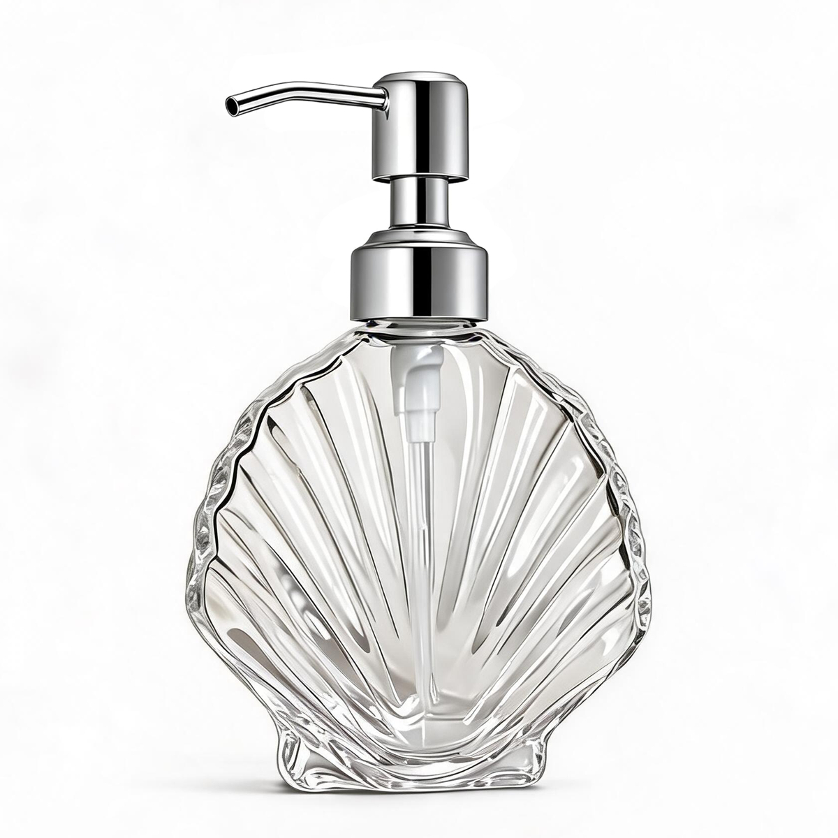 Glass Soap Dish - Decoratieve zeepdispenser van schelpenglas met roestvrijstalen