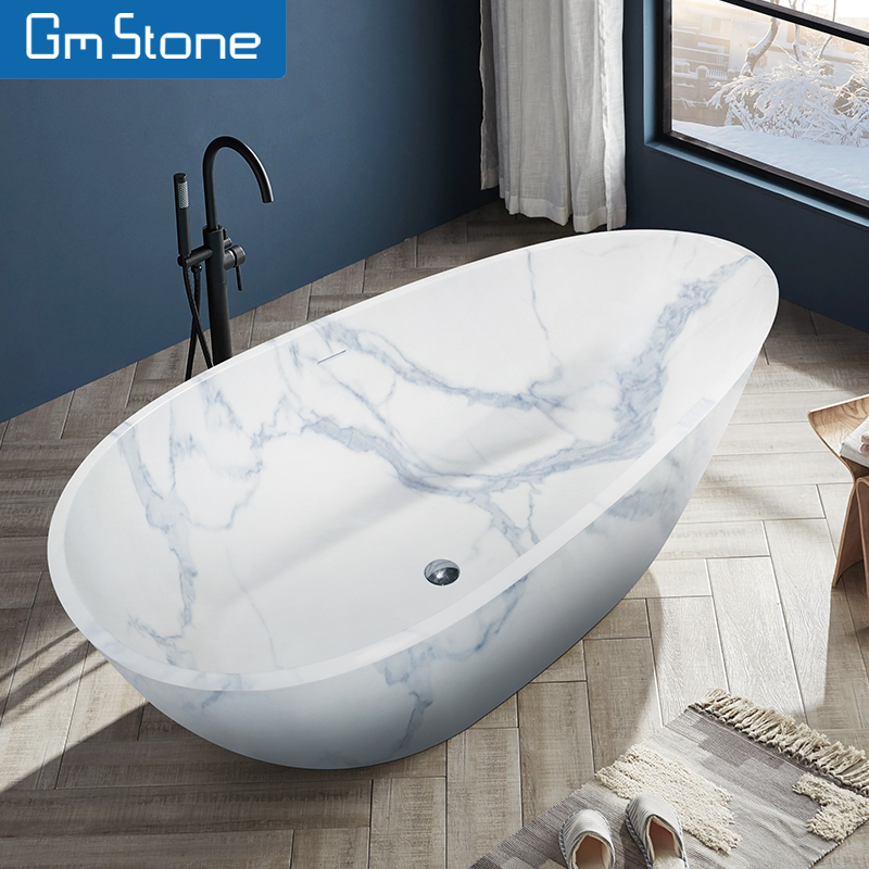 Home Bathroom Jacuzzi - Bad Blauw Wit Porselein Textuur Vrijstaand