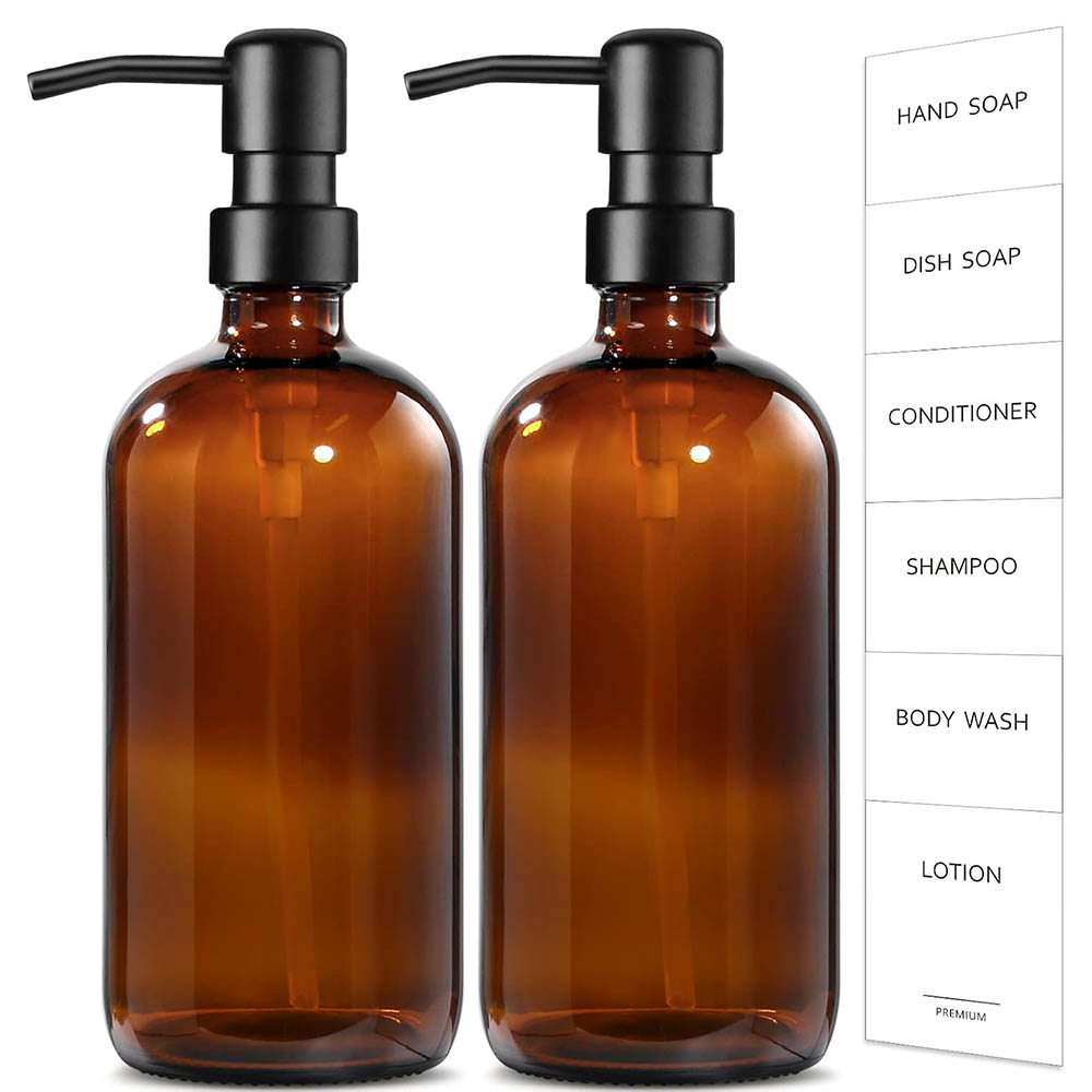 Glass Soap Dish - Amberkleurige glazen zeepdispenser, 2-pack 17oz keuken/badkamer