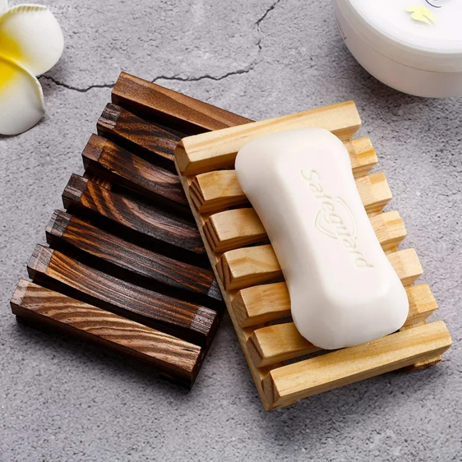 Home Essentials Bathroom Storage - Natuurlijke bamboe zeephouder, houten afdruiprek houdt
