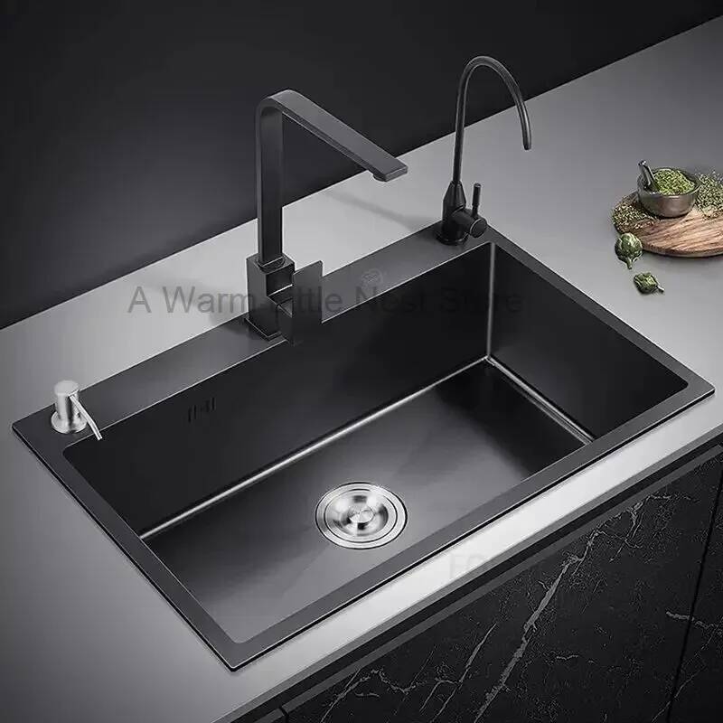Home One Bathroom Accessories - Zwarte Nano-keukenwastafels Badkamerwastafel Roestvrij staal Enkelvoudige